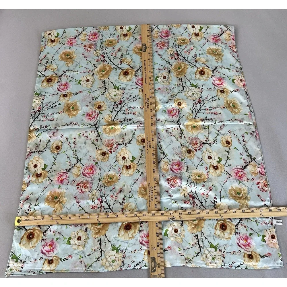 Women's Blossoms Floral Sky Blue Printed 100% Silk Scarf Wrap 28